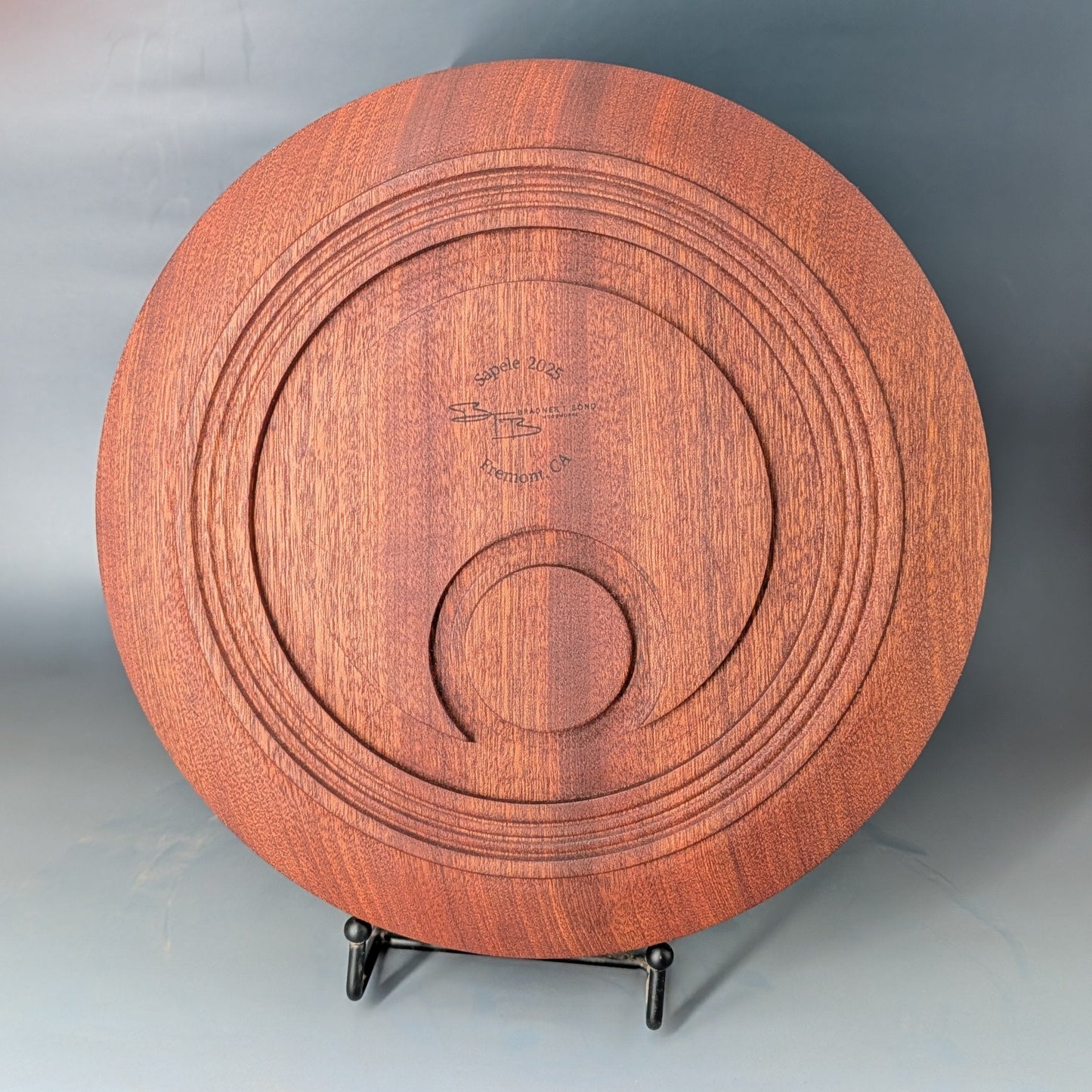 Hand-Carved Sapele Bowl | Off-Center Turning | 11"