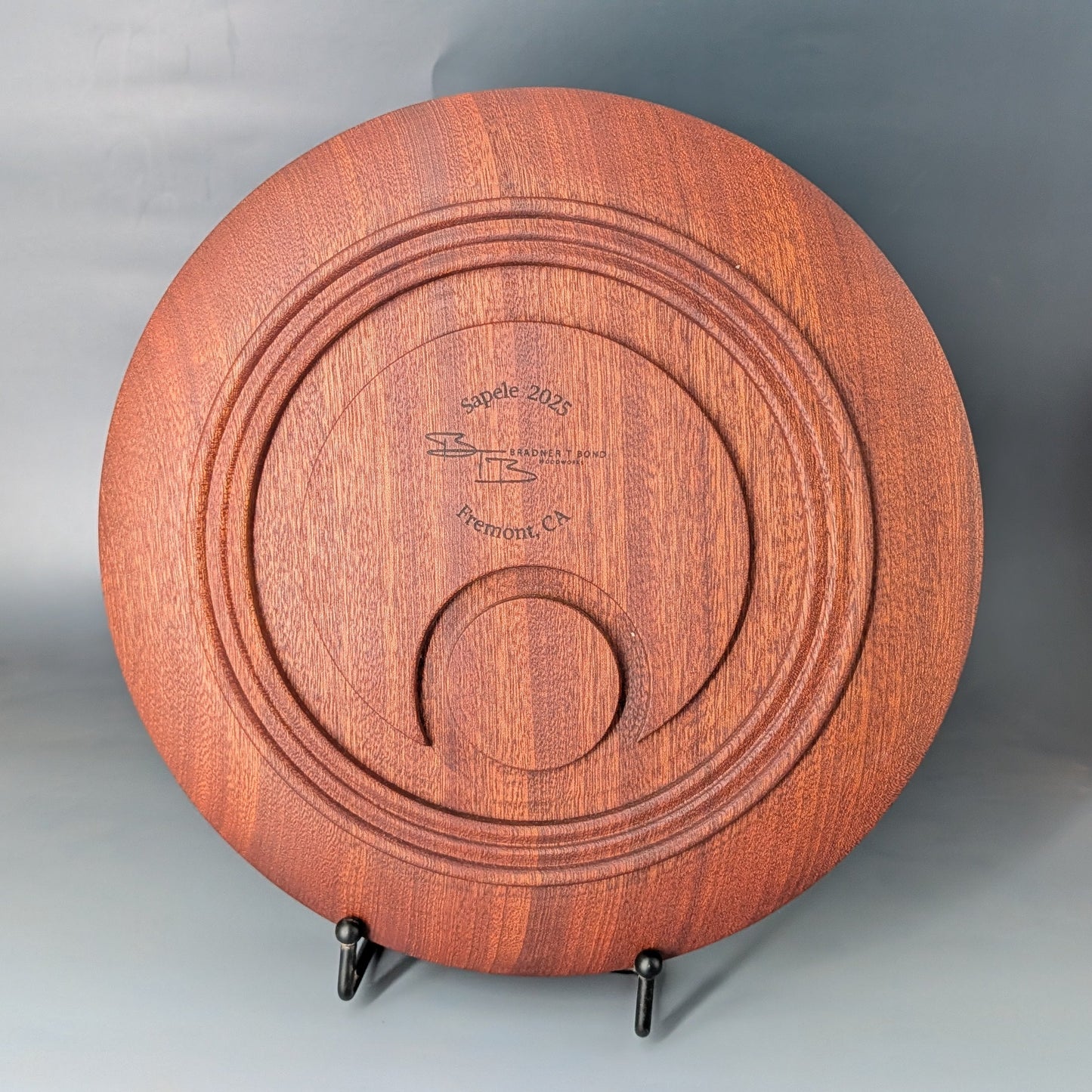 Hand-Carved Sapele Bowl | Off-Center Turning | 11"