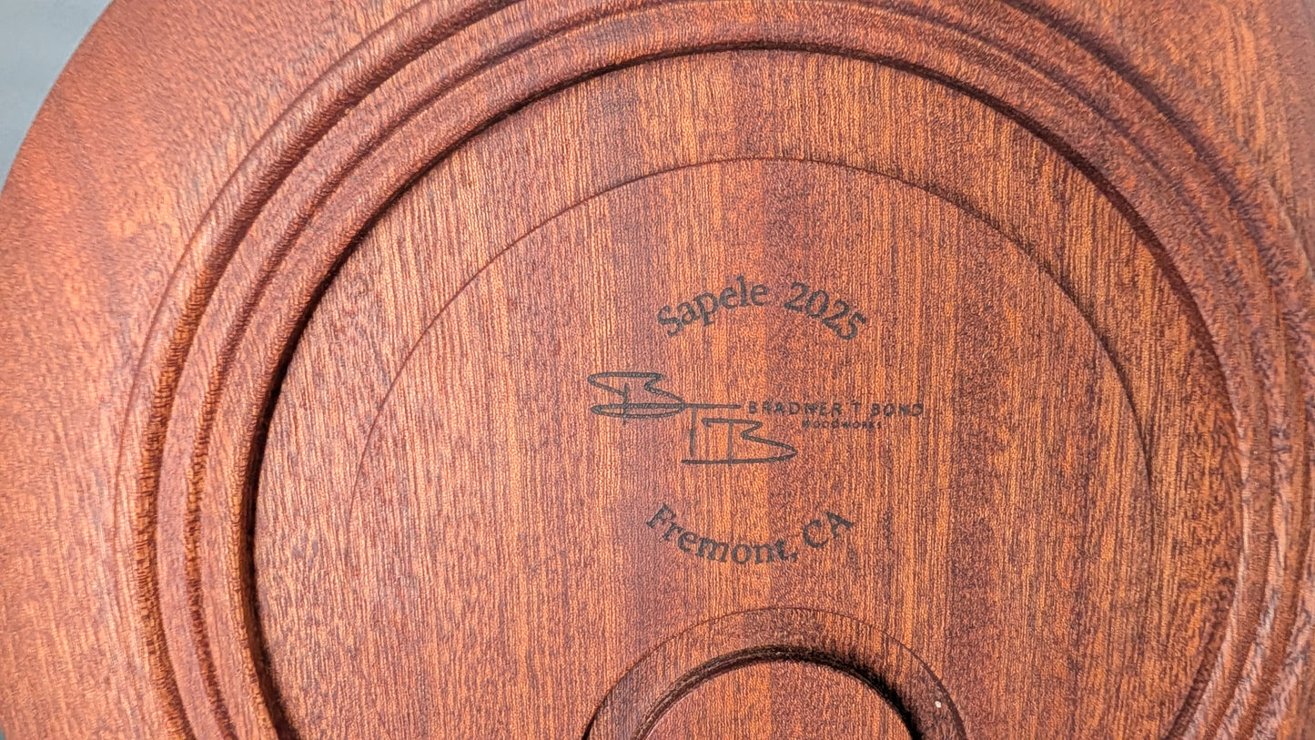 Hand-Carved Sapele Bowl | Off-Center Turning | 11"