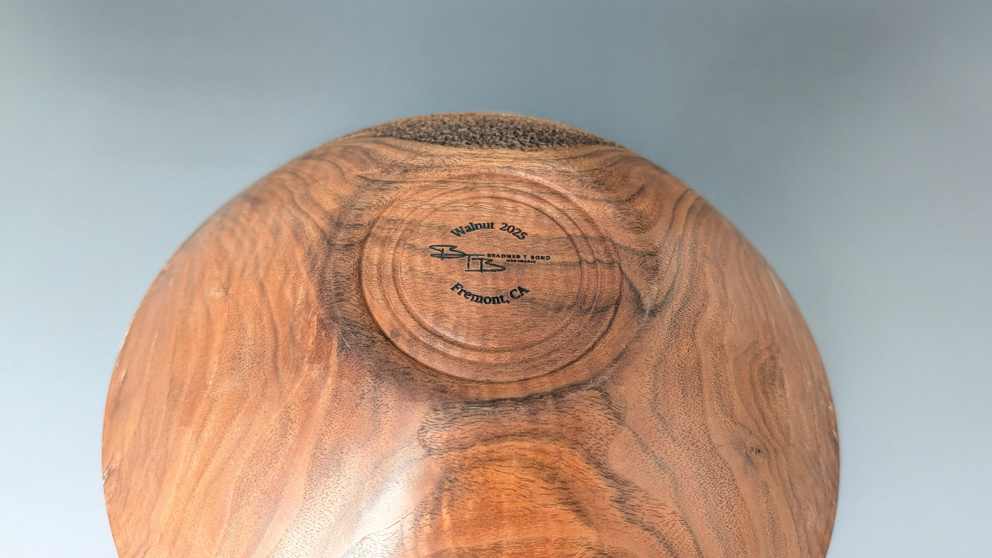 Walnut Stippled Heartwood Bowl | Sourced from Livermore, CA | 10"