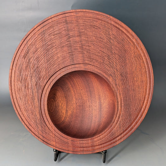 Hand-Carved Sapele Bowl | Off-Center Turning | 11"
