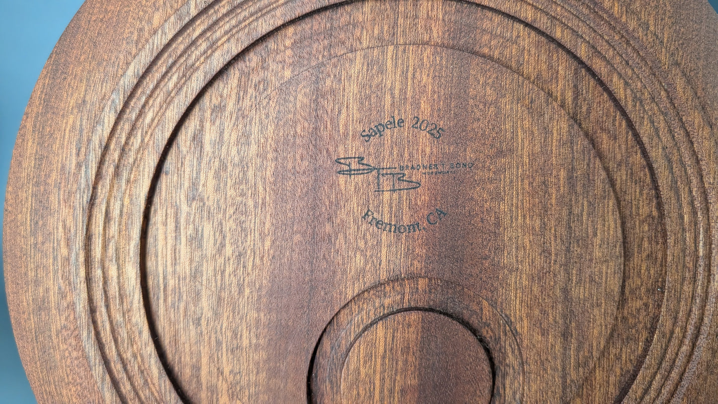 Hand-Carved Sapele Bowl | Off-Center Turning | 11"