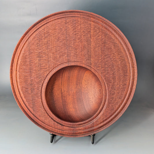 Hand-Carved Sapele Bowl | Off-Center Turning | 11"
